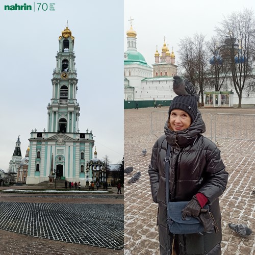 Промо поездка дистрибьюторов Свисс Нарин по Золотому кольцу 2024: экскурсовод у стен Сергиевой Лавры